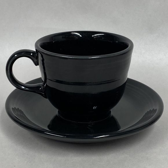 Fiesta Dining Fiesta Black Fiestaware Homer Laughlin Tea Cup Saucer Lead Free Usa Set 2